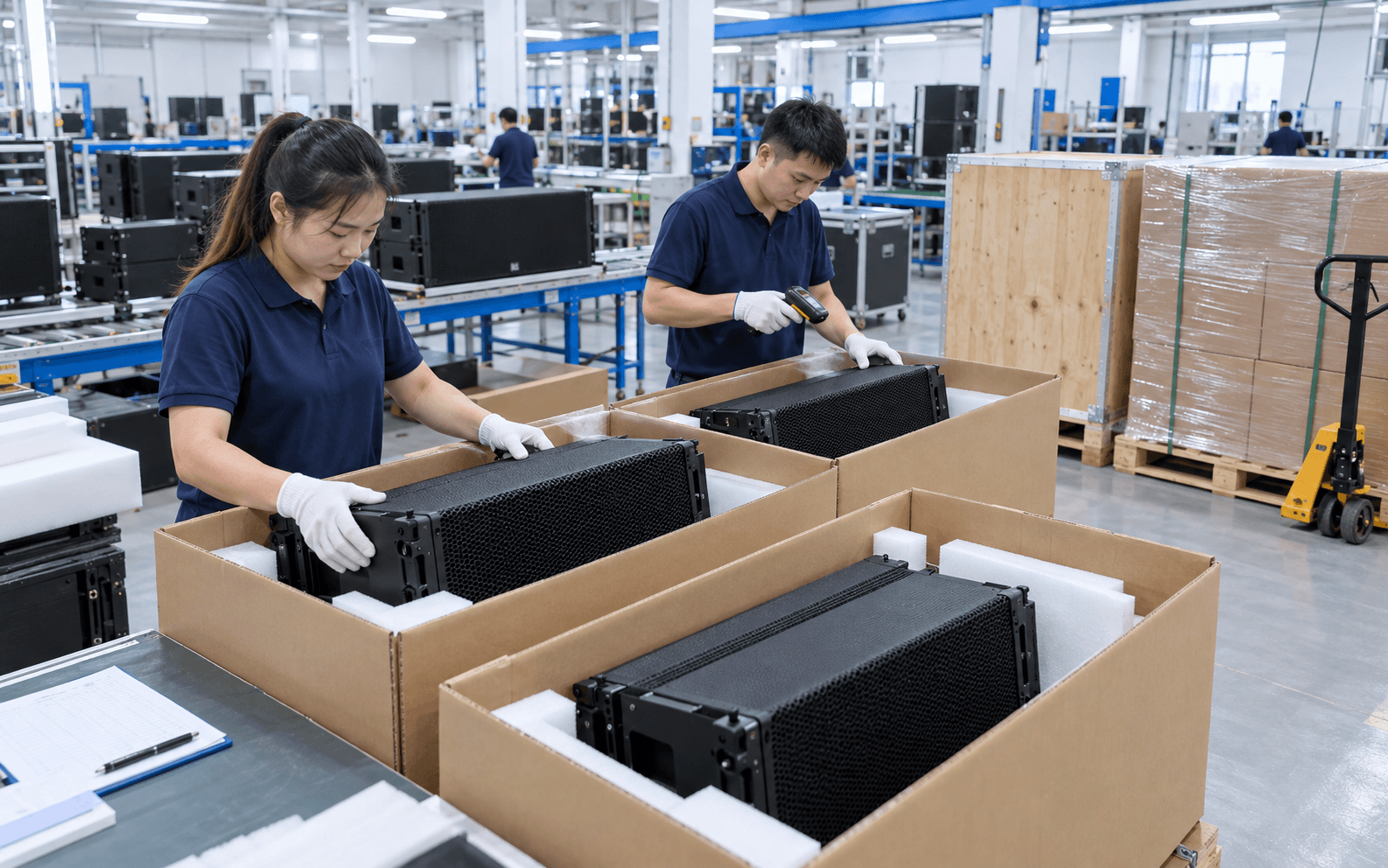 Professional loudspeaker export packaging and final inspection